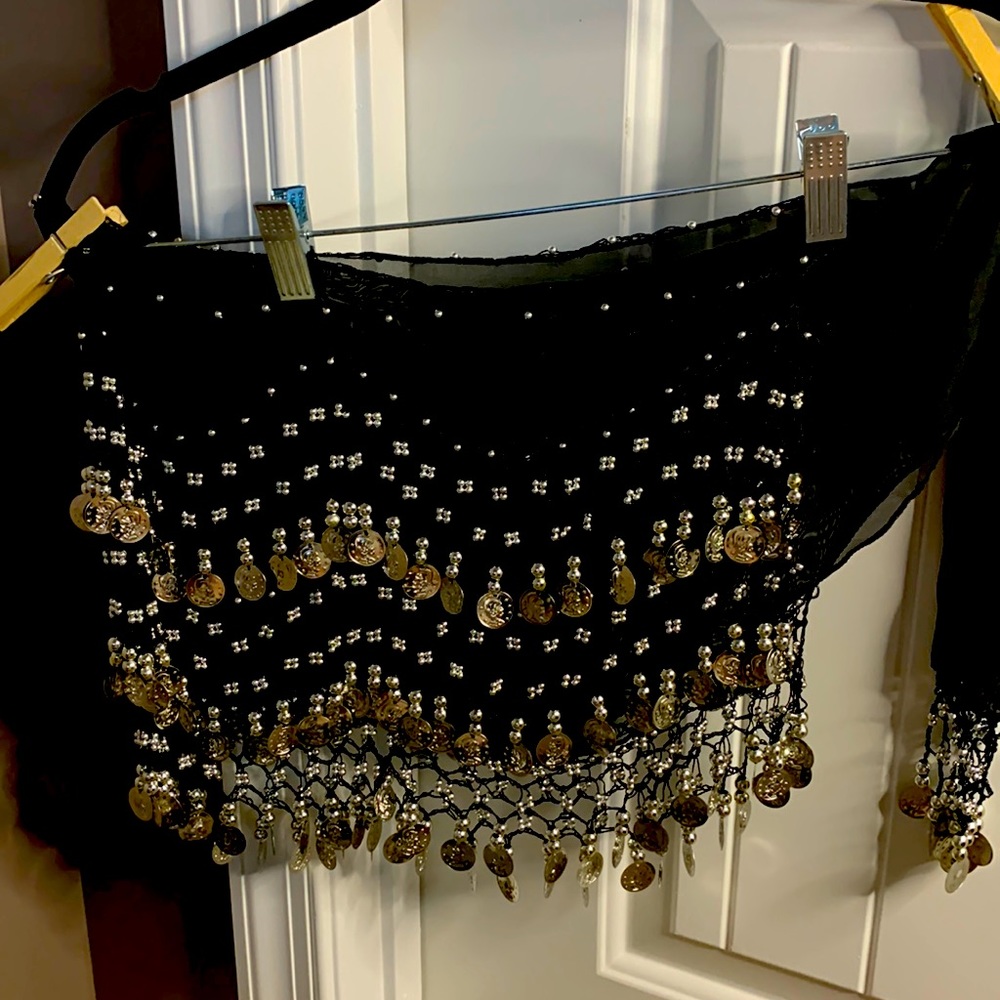 Belly Dance hip scarf with silver coin - Black